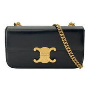 Celine Claude Chain Shoulder Bag Black Shiny Calfskin